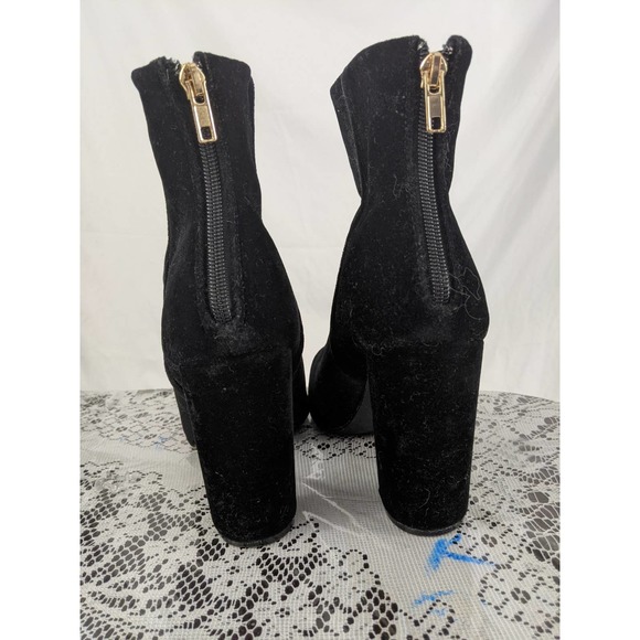 1X WORN! QIMMA BLACK VELVET BACK ZIP, CHUNKY HEELED BOOTS! HOT! SIZE 9 - Picture 3 of 10